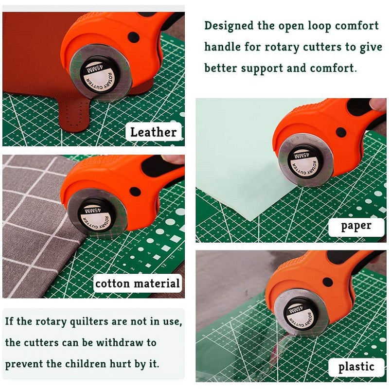 45mm Rotary Cutter Set – Ergonomic Leather & Fabric Cutting Tool for DIY Sewing, Quilting & Craft Projects