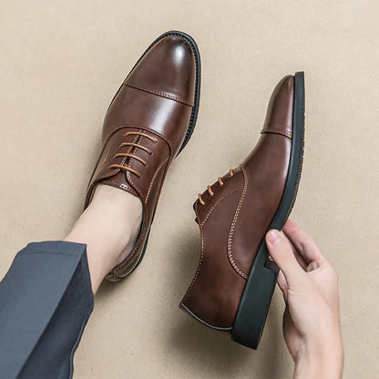 Men’s Luxury Leather Dress Shoes — Comfortable Pointed Business & Wedding Shoes Black