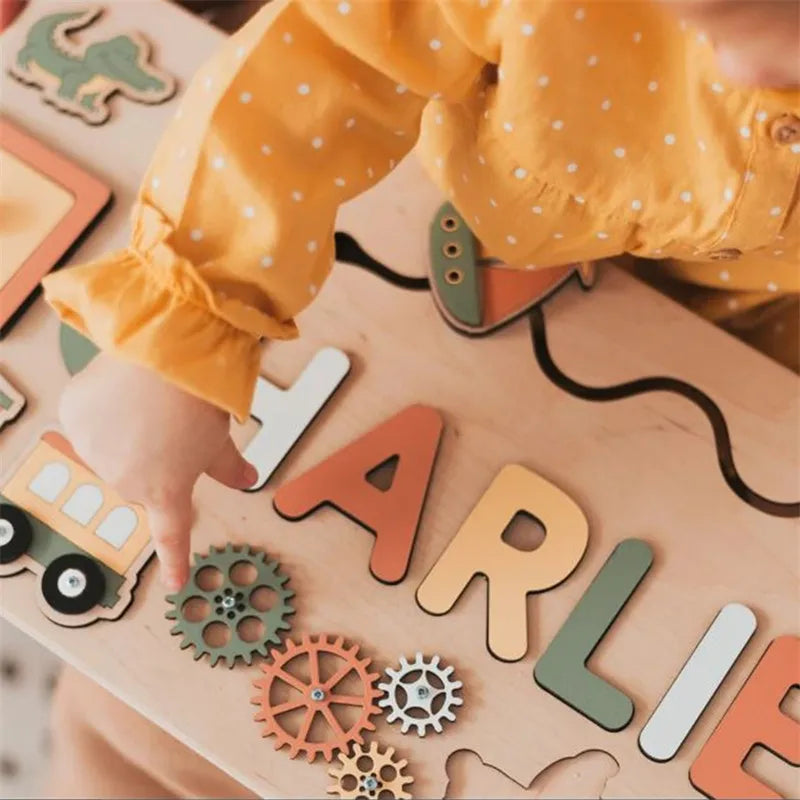 Montessori Personalized Wooden Name Puzzle — Custom Letter Board Educational Toy for Babies