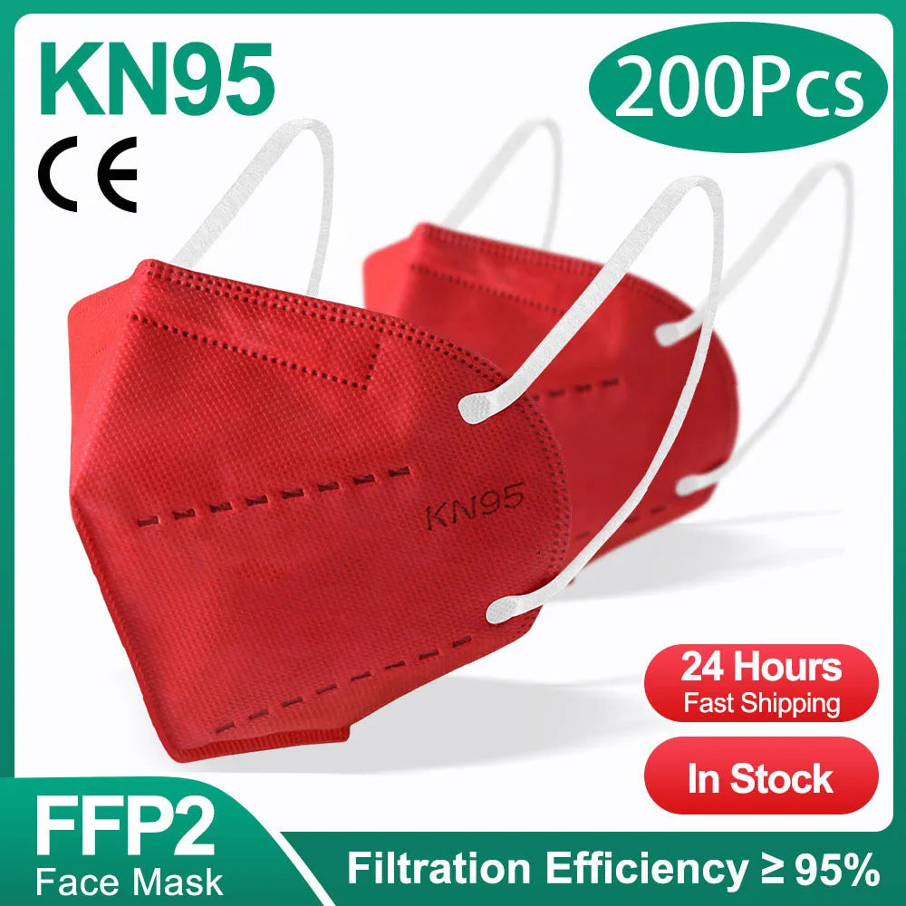 10-200pcs FFP2 KN95 Face Masks – 5-Layer Reusable Black Surgical Mask, Certified Protective Mascarillas