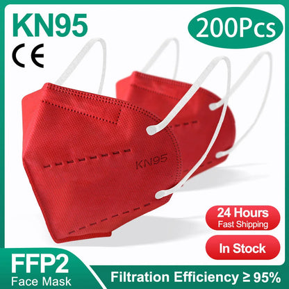 10-200pcs FFP2 KN95 Face Masks – 5-Layer Reusable Black Surgical Mask, Certified Protective Mascarillas