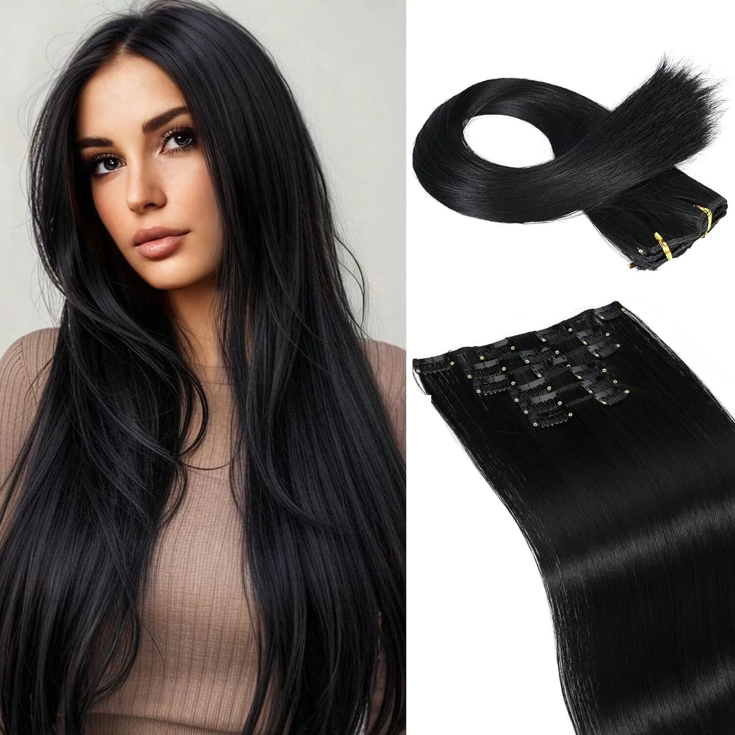 Clip-In Hair Extensions – Thick & Long Lace Weft Synthetic Hairpieces for Women