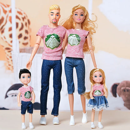 1/6 30cm Barbie Doll Family Set – Mom, Dad & Kids with Clothes, Educational & Birthday Gift