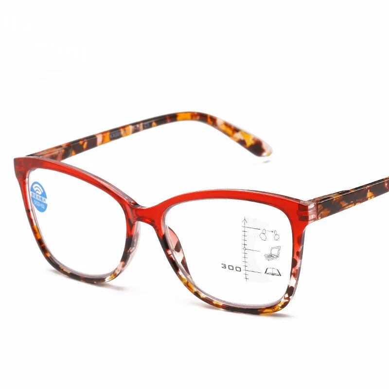 Progressive Multifocal Reading Glasses Anti Blue Light Floral Frame Lightweight Spring Hinges Fashion Eyewear for Men & Women
