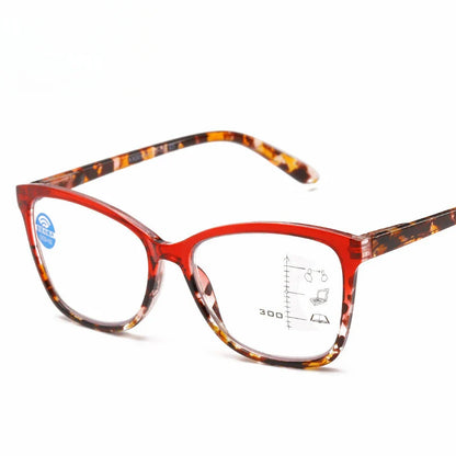 Progressive Multifocal Reading Glasses Anti Blue Light Floral Frame Lightweight Spring Hinges Fashion Eyewear for Men & Women