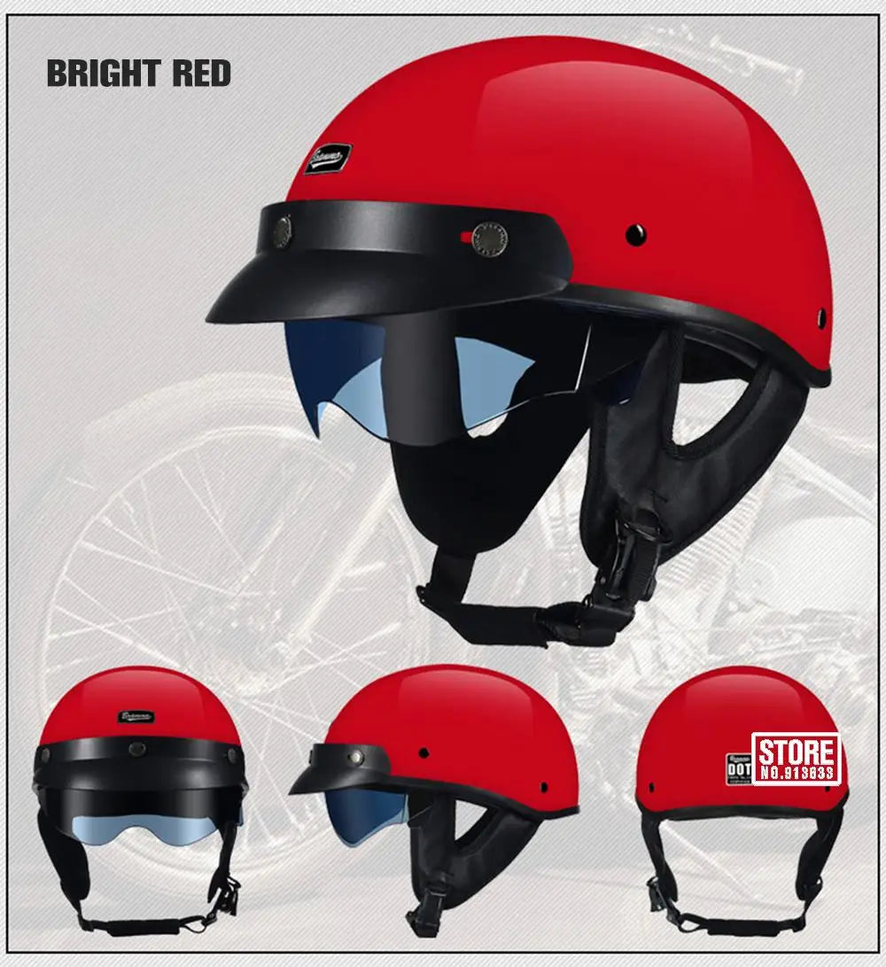 Retro DOT-Certified Motorcycle Half Helmet – HD Lens, Men & Women, 4-Season Scooter & Moto Riding Casco