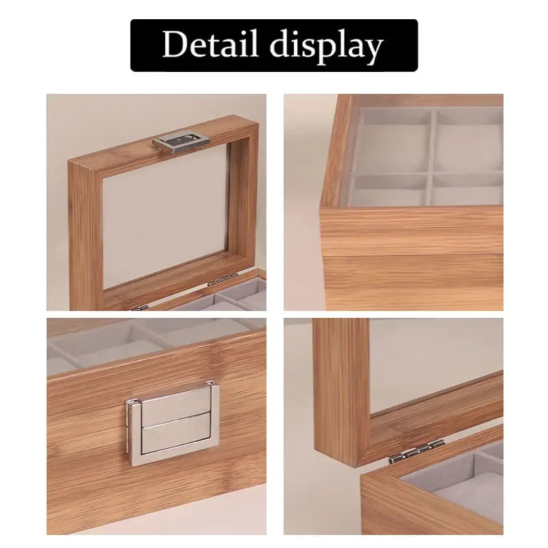 Bamboo Watch Box with Transparent Lid — 3/6/10/12 Grid Chinese Style Watch Storage Case for Men, Birthday Gift