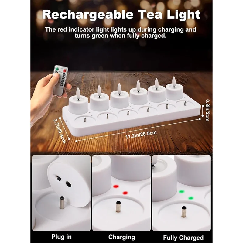 AS60 Flameless LED Tea Lights – Rechargeable Candles with Timer & Remote Control, Wedding & Christmas Table Centerpiece Decor Lights