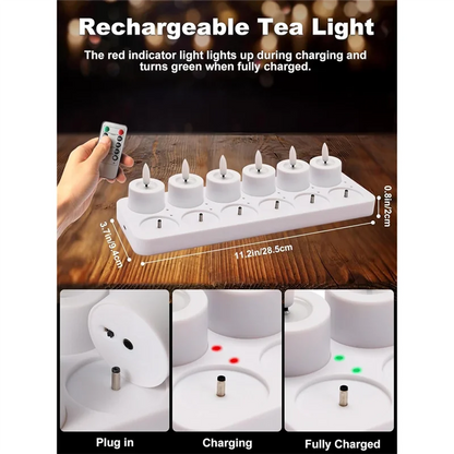 AS60 Flameless LED Tea Lights – Rechargeable Candles with Timer & Remote Control, Wedding & Christmas Table Centerpiece Decor Lights