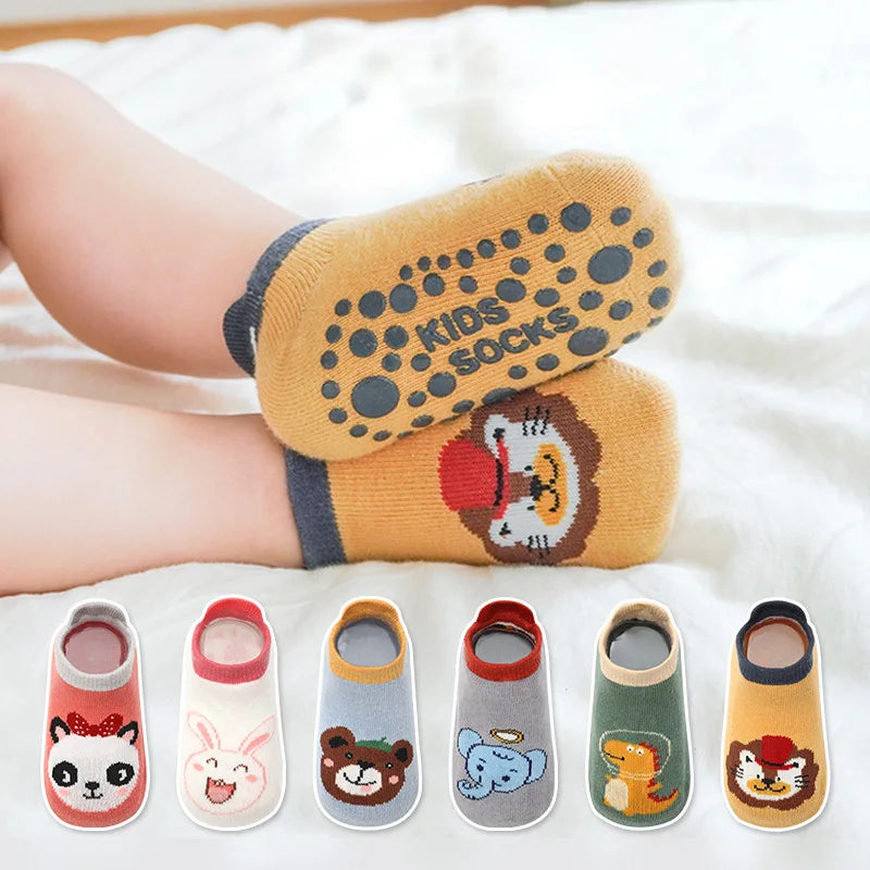 6-Pair Kids Cartoon Animal Socks - Cute Breathable Cotton Non-Slip Floor Socks for Babies & Toddlers