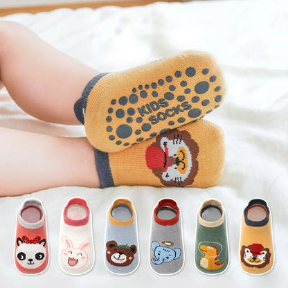 6-Pair Kids Cartoon Animal Socks - Cute Breathable Cotton Non-Slip Floor Socks for Babies & Toddlers