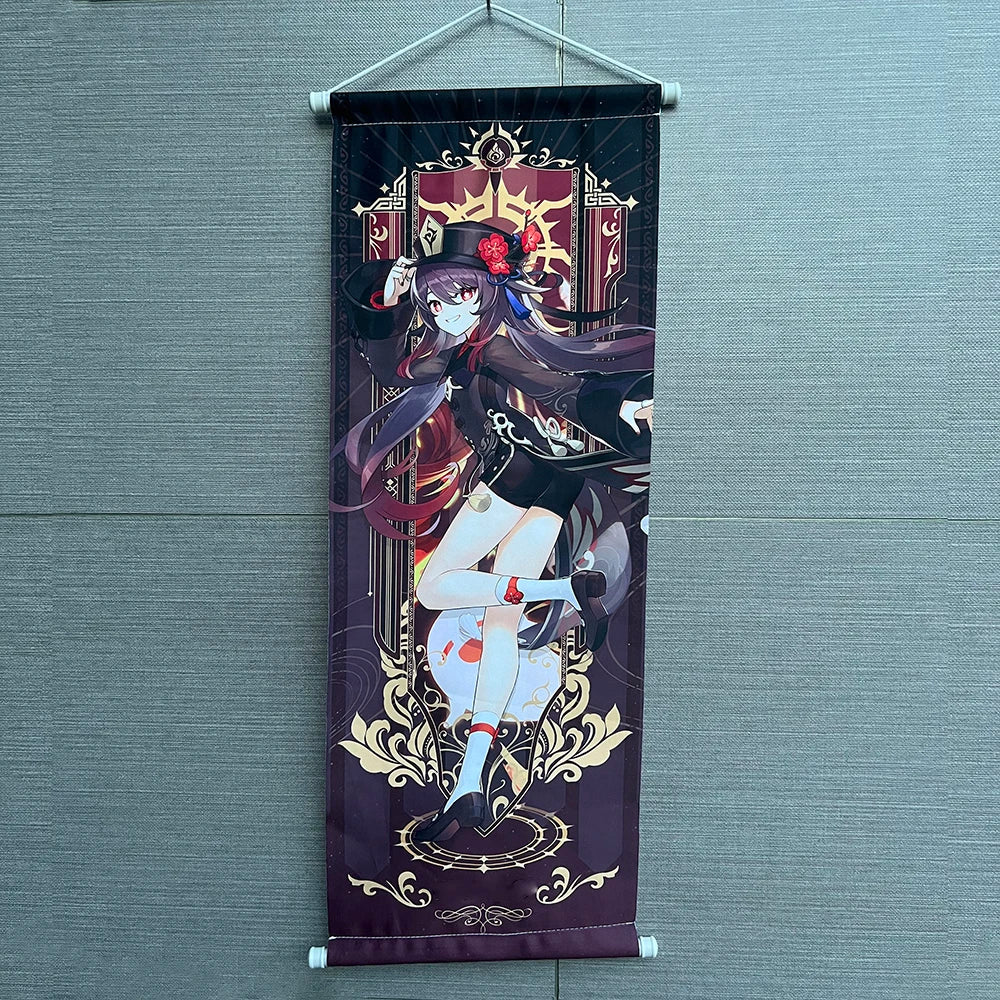 Hot Game Impact Scroll Canvas – Cartoon Heroes Wall Hanging Poster for Cosplay, Halloween, Xmas Decor & Gifts