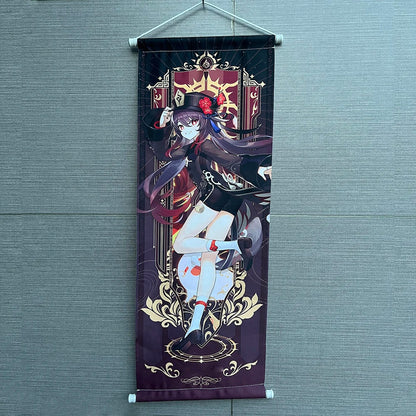 Hot Game Impact Scroll Canvas – Cartoon Heroes Wall Hanging Poster for Cosplay, Halloween, Xmas Decor & Gifts