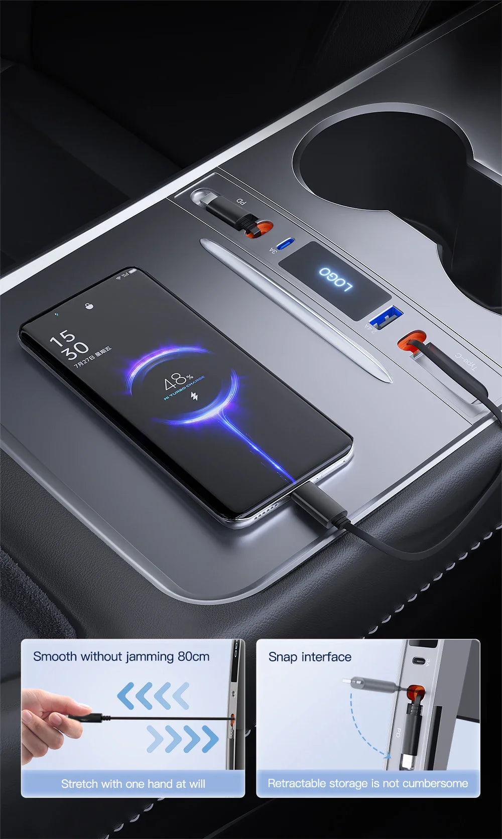 27W Quick Charger USB Hub – Intelligent Docking Station & Splitter for Tesla Model 3 & Model Y