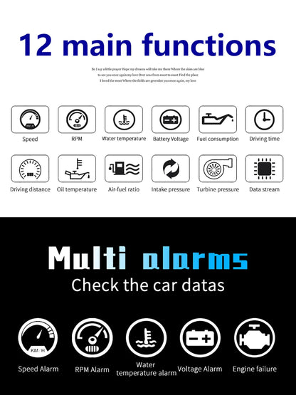 P10 Pro Head-Up Display – On-Board OBD2 Computer with Digital Speedometer, Mileage, Temperature & Driving Data Gauge