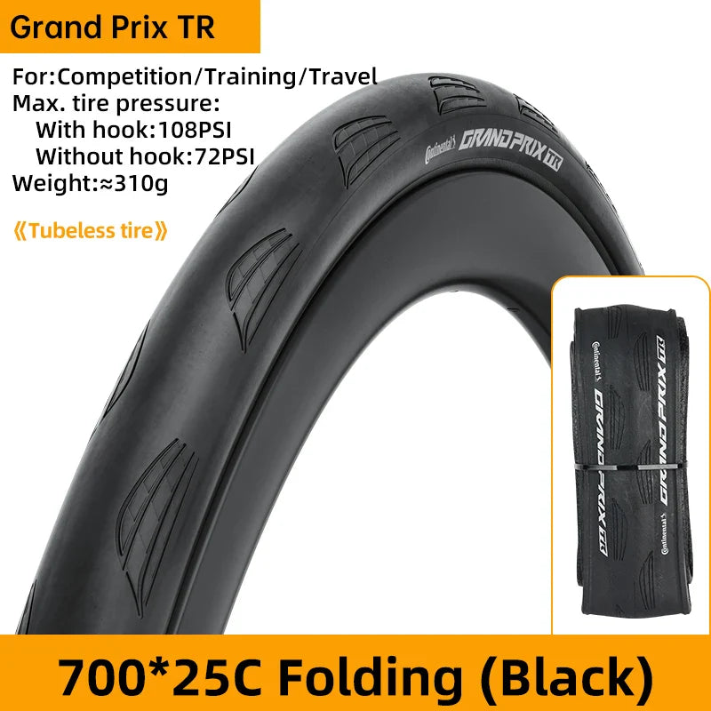 Continental Grand Prix Road Bicycle Tire – 700C Folding Clincher, Tubeless & Tube Options