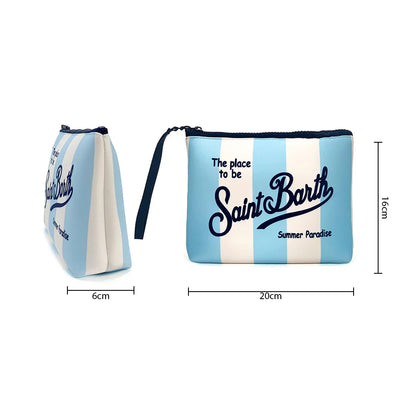 S-Saint B-Barth Striped Neoprene Zip-Up Clutch – Unisex Cosmetic & Toiletry Makeup Bag for Women