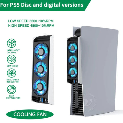 PS5 Disc & Digital Console Cooling Fan – USB 3.0 Hub with 2-Speed Adjustable Cooling System Gaming Accessory