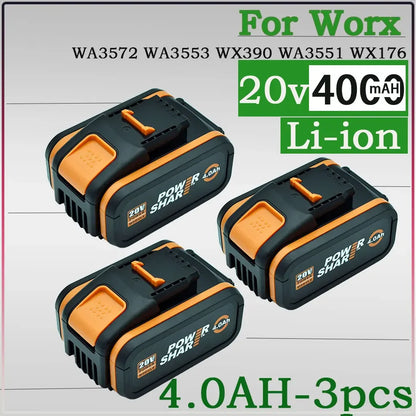 20V 4.0Ah Rechargeable Lithium Battery for WORX – Compatible with WA3553, WA3551, WA3553.1, WA3570, Electric & Garden Tools