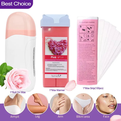 Unisex Hot Roll-On Wax Hair Removal Kit with Depilatory Cream, Wax Heater & Cartridge Warmer – Professional Waxing Set
