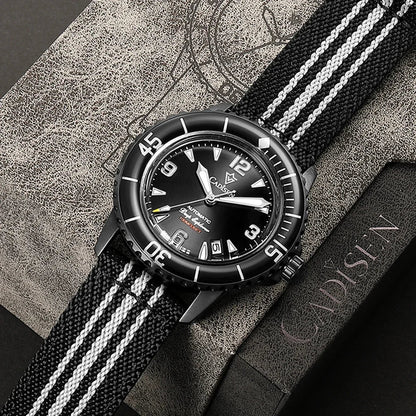 CADISEN Deep Explorer 2025 Automatic Mechanical Men’s Watch – Canvas Strap, NH35 Movement, Luminous & Waterproof Luxury Wristwatch