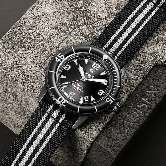CADISEN Deep Explorer 2025 Automatic Mechanical Men’s Watch – Canvas Strap, NH35 Movement, Luminous & Waterproof Luxury Wristwatch
