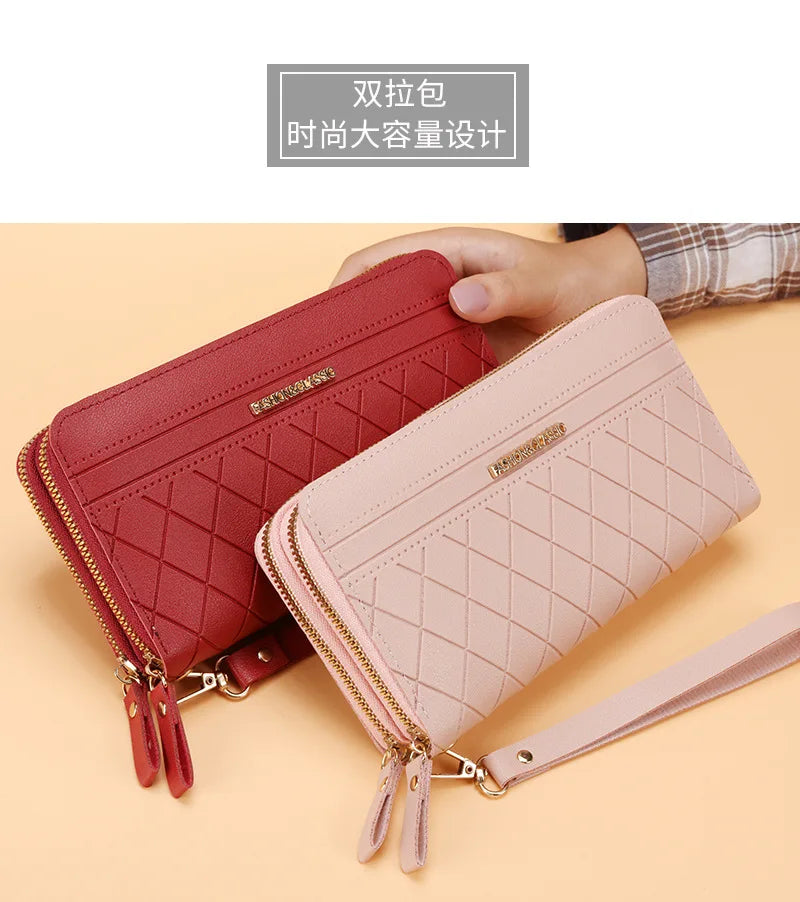 Long Women’s PU Leather Wallet – Double Zipper Tassel Clutch with Coin Purse & Card Holder