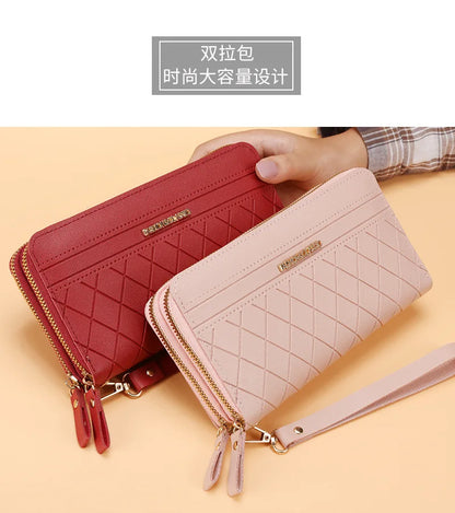 Long Women’s PU Leather Wallet – Double Zipper Tassel Clutch with Coin Purse & Card Holder