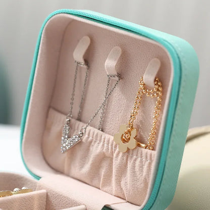 Portable Mini Jewelry Storage Box – Travel Organizer Case for Earrings, Necklace, Rings, Leather Jewelry Display Case
