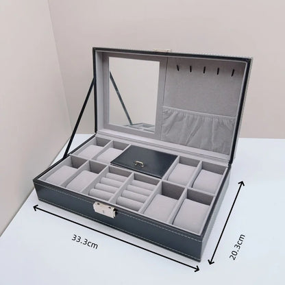 PU Leather Jewelry & Watch Organizer Box — Storage Case for Rings, Earrings, Bracelets, Perfect Gift Casket