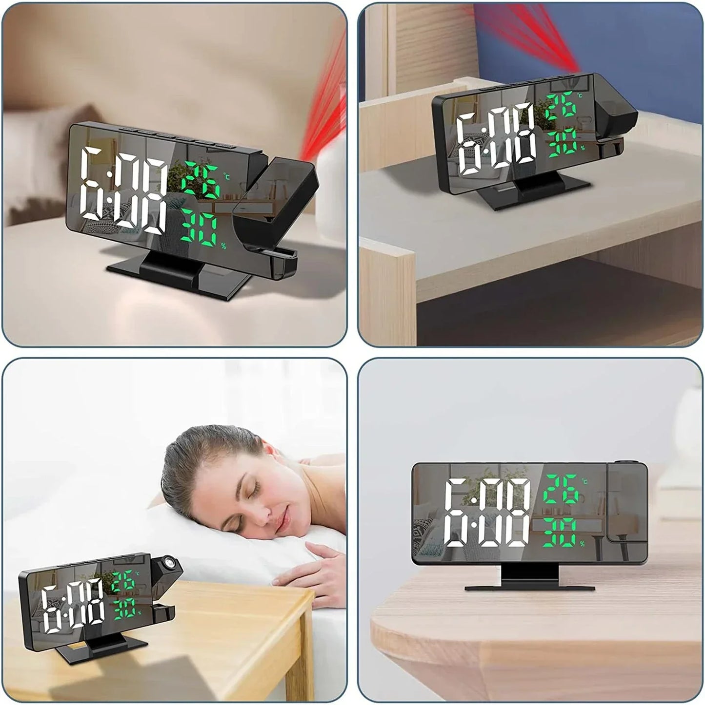 LED Digital Projection Alarm Clock – Ceiling Projector with Time, Temperature Display, Backlight & Snooze Function for Home