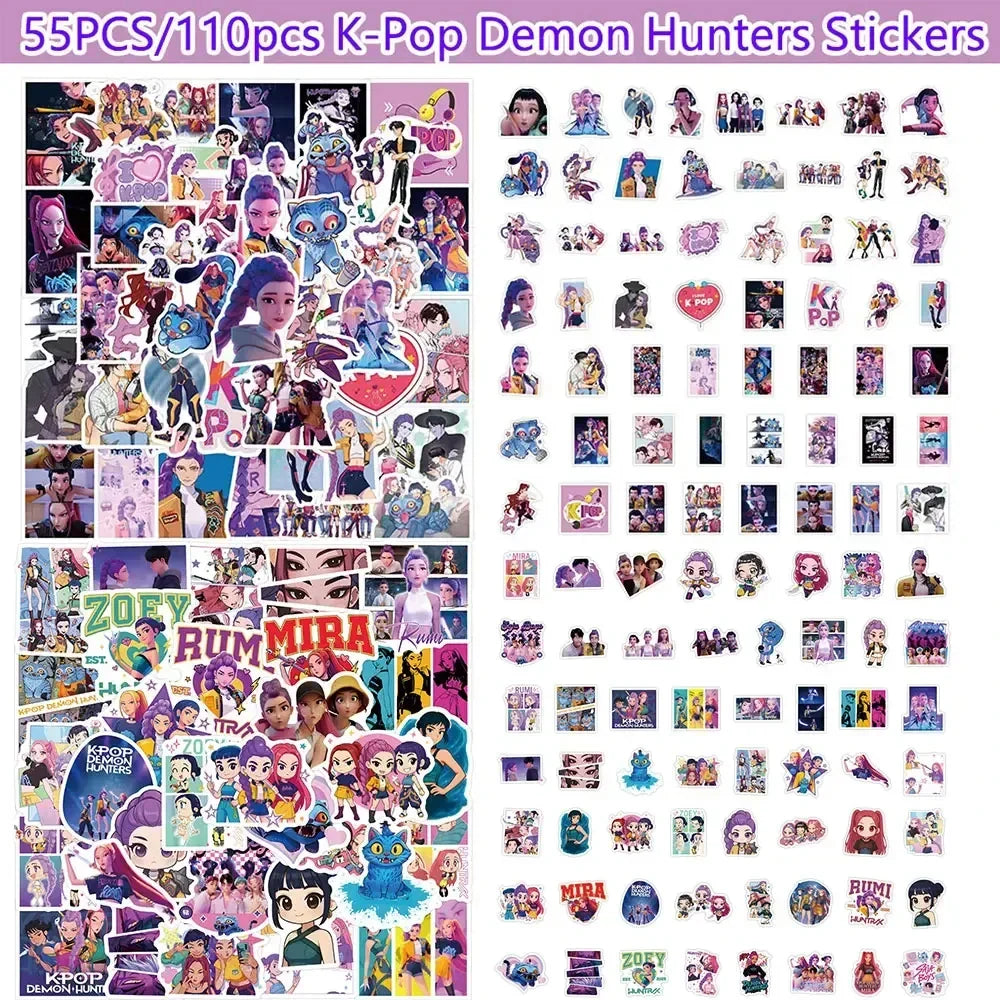 55-170PCS K-Pop Demon Hunters Anime Stickers – Waterproof DIY Decoration for Boys, Girls & Fans Gift