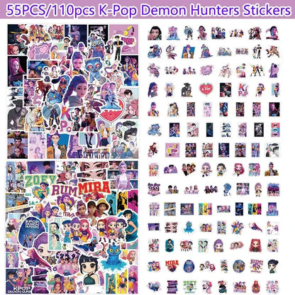 55-170PCS K-Pop Demon Hunters Anime Stickers – Waterproof DIY Decoration for Boys, Girls & Fans Gift
