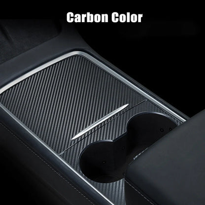 Tesla Model 3/Y 2021-2023 Center Console Panel Sticker – Wood Grain & Carbon Fiber Car Interior Cover