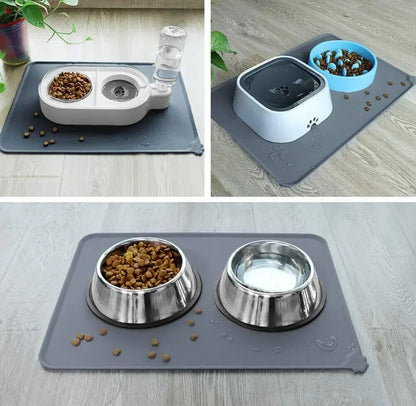 Waterproof Silicone Pet Food Mat – Non-Slip High-Lipped Feeding Bowl Mat for Cats & Dogs, Non-Stick Floor Protector Pad