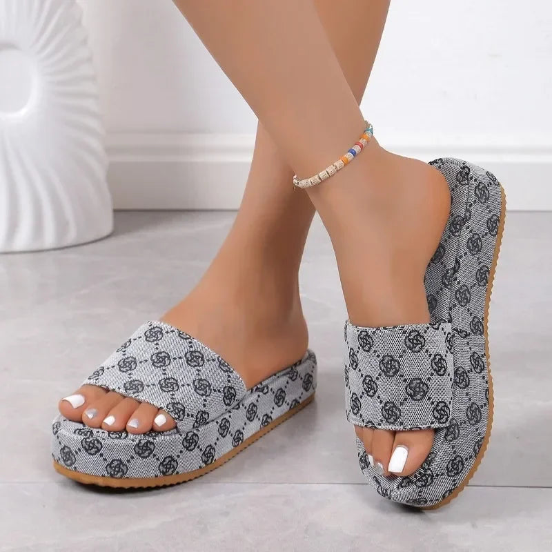Women’s Floral Platform Sandals - Designer Flat Beach & Outdoor Slippers