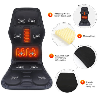 Electric Full-Body Massage Chair Cushion | Infrared Heating Vibrator for Back, Neck & Lumbar – Car, Home, Office