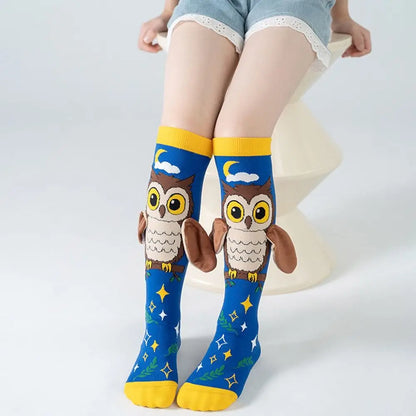 Cute Cartoon Penguin & Koala Knee-High Socks – Breathable 3D Long No-Heel Socks for Kids
