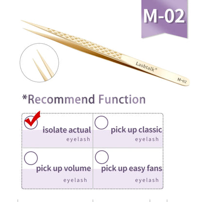 Lashtalk Precision Fiber Tip Tweezer - Diamond Grip Anti-Slip Gold Stainless Steel for Eyelash Extensions Makeup by Nagaraku