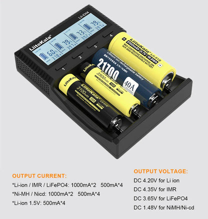 LiitoKala Lii-S8 Lii-S12 CH4 Multi-Function Battery Charger – 18650, 26650, 21700, 26700, AA, AAA Li-ion, NiMH, LiFePO4 Compatible