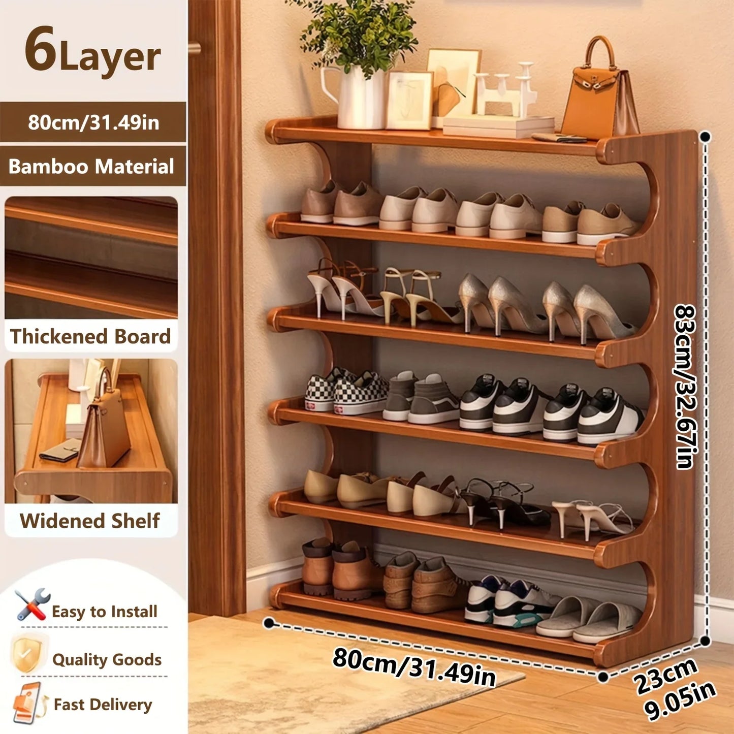 Bamboo Shoe Rack for 15–24 Pairs – Space-Saving, Easy Assembly Shoe Storage Organizer for Entryway & Living Room