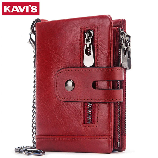 Fashion Women’s Leather Wallet — Genuine Leather Clutch with Hasp & Double Zipper, Short Coin Pocket and ID Card Holder Purse