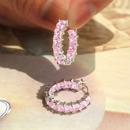 Huitan Silver Cross Hoop Earrings – Full Crystal Cubic Zirconia Statement Jewelry for Women
