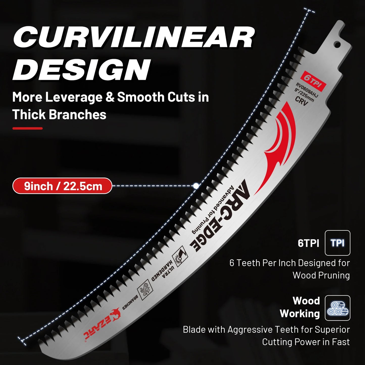 EZARC 9''/12''/15'' Reciprocating Saw Blades 6TPI Arc Tooth – Heavy Duty Pruning Blades for Tree Trimming & Wood Cutting Tool Accessories