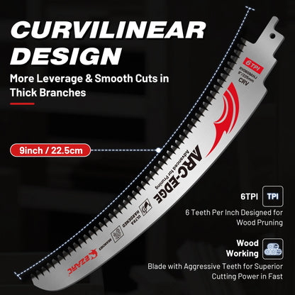 EZARC 9''/12''/15'' Reciprocating Saw Blades 6TPI Arc Tooth – Heavy Duty Pruning Blades for Tree Trimming & Wood Cutting Tool Accessories