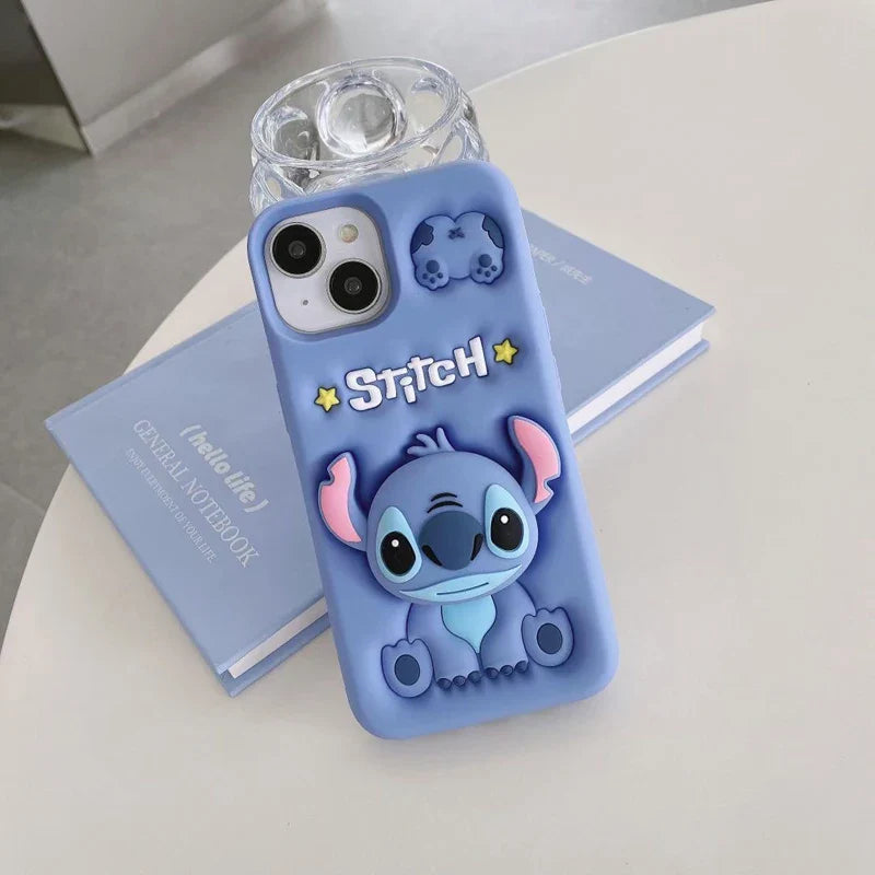 Cute Stitch Head Phone Case — Soft Silicone Grip Tok Holder for iPhone 7-15 Pro Max, XS/XR/SE/Plus