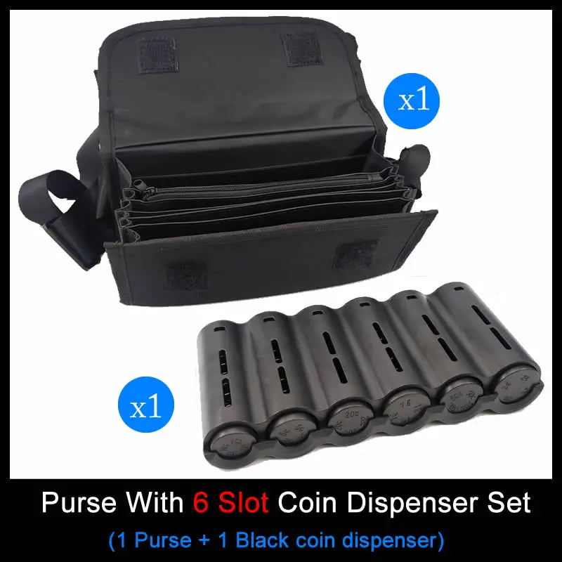 6-Slot Euro Coin Dispenser Wallet – Zipper Pocket Driver & Waiter’s Purse, Coin Sorter & Cash Collector