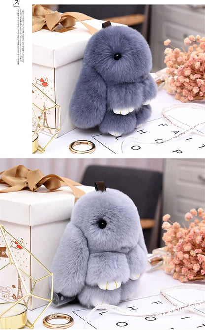 Fluffy Rabbit Fur Pompon Keychain – Cute Bunny Bag and Car Key Ring for Women and Girls