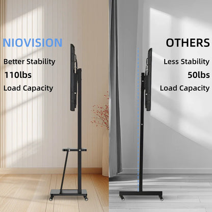 Mobile Rolling TV Stand Cart for 32–75 Inch TVs – Height Adjustable Floor Stand with Lockable Wheels, Max VESA 600x400mm