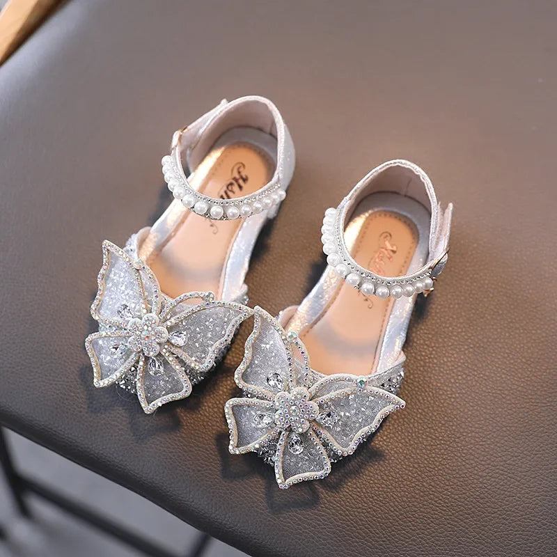 Girls' Sequin Bow Sandals - Rhinestone Princess Flat Shoes for Baby Girls, Sizes 21-35
